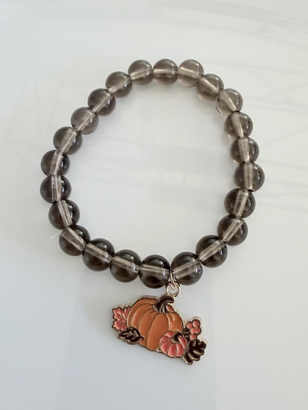 Smoky Bead Bracelet with Fall Pumpkin Charm